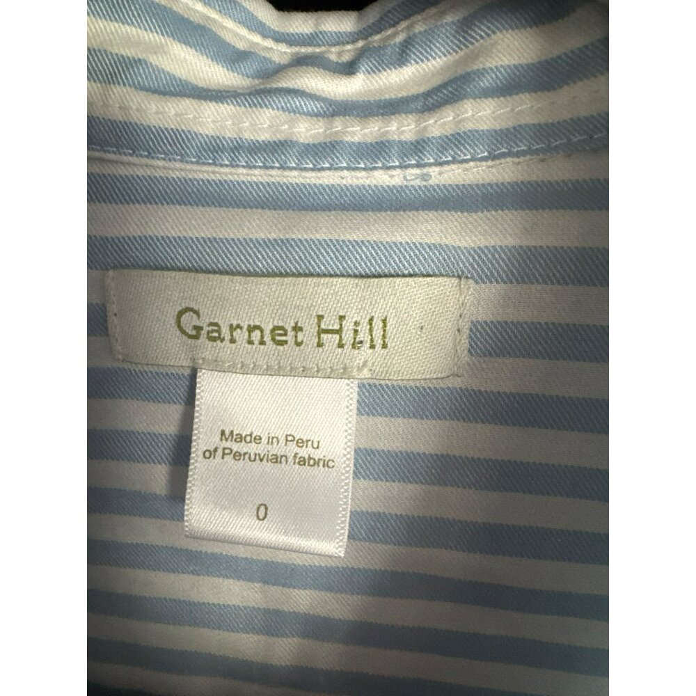Garnet Hill Womens Blue White Striped Button Up Shirt Size 0 Cotton Long Sleeve - Picture 2 of 5
